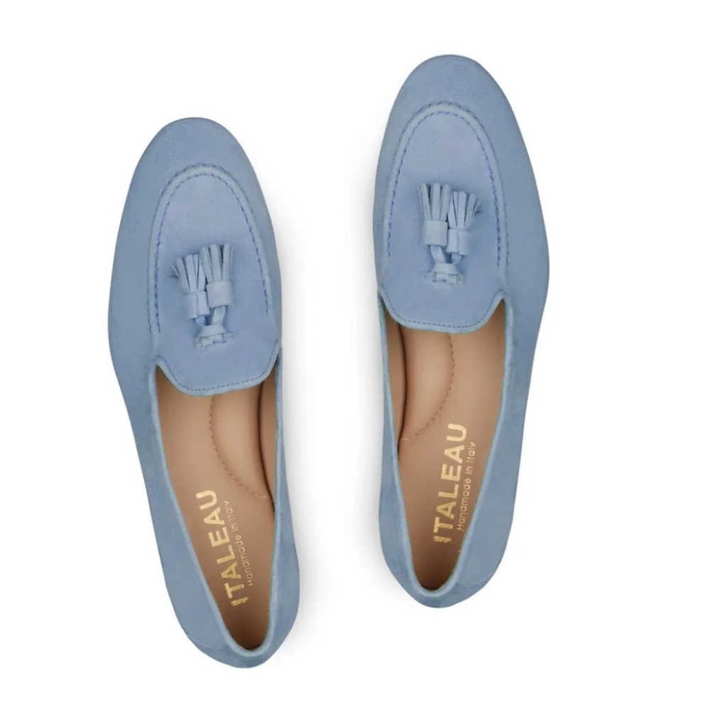 Italian leather Women's Light Blue Tassel Loafers eu 44/us size 13